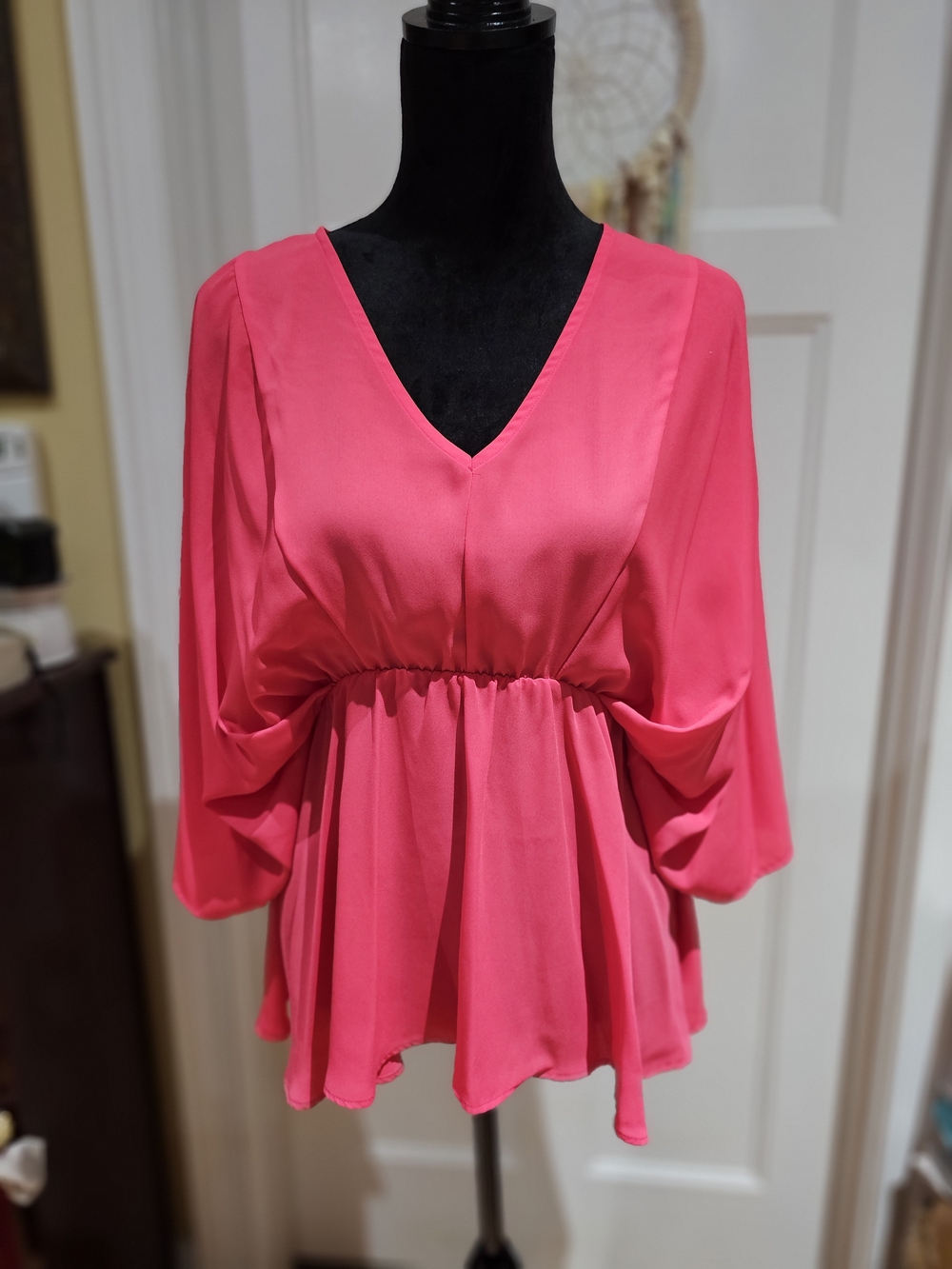 V-Neck Peplum Tunic in Hot Pink
